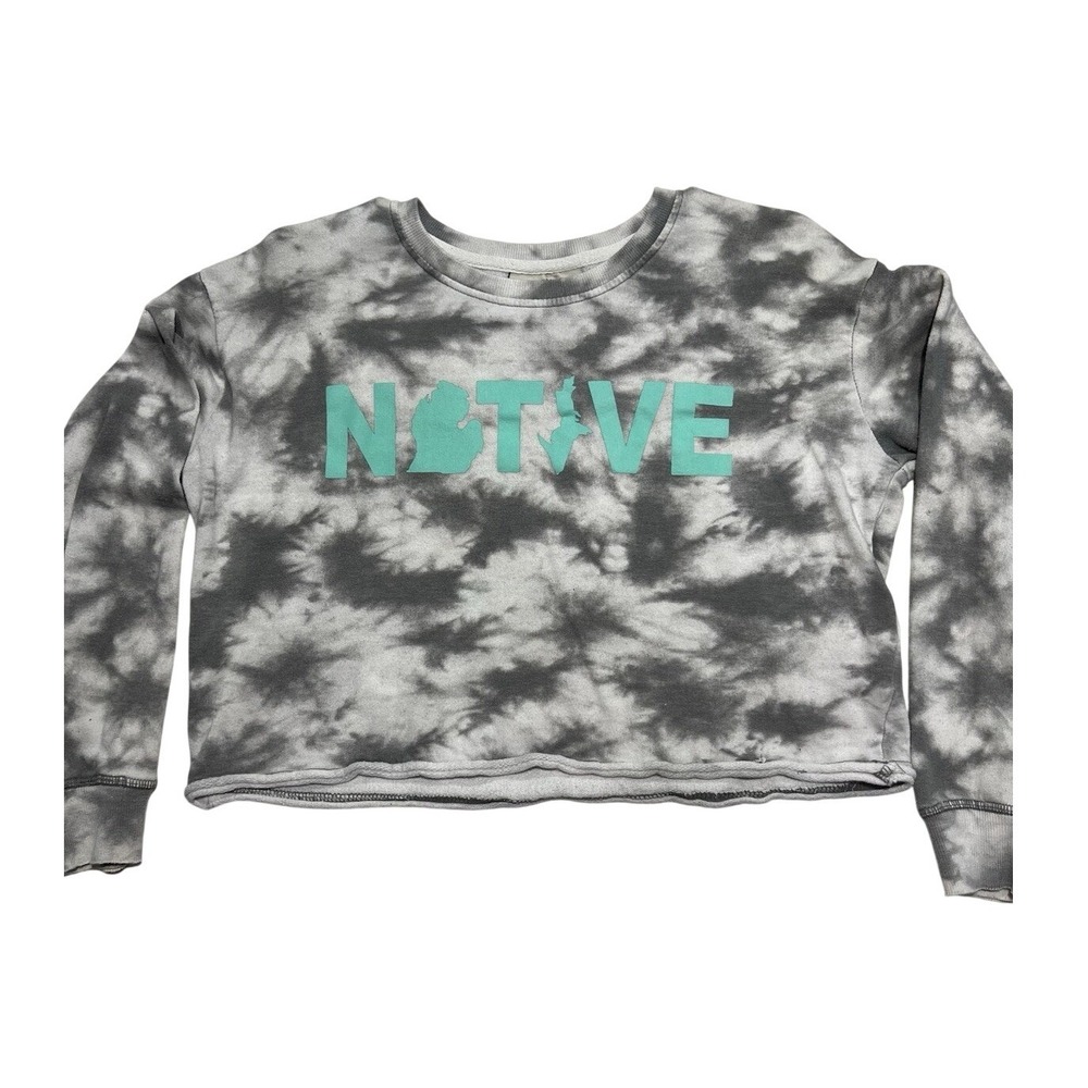 Southern Spirit Michigan Native Tie Dye Cropped Sweatshirt Grey White Small